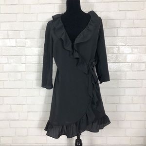 Topshop black wrap mini dress with ruffle trim